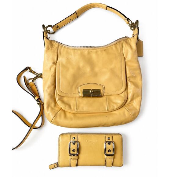 Coach Handbags - Coach Kristin Yellow Leather Hobo Shoulder Bag Crossbody Purse & Wallet Set